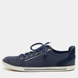 Pre Owned Louis Vuitton Blue Damier Nubuck Leather and Suede Adventure Sneakers Size 47
