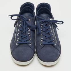 Pre Owned Louis Vuitton Blue Damier Nubuck Leather and Suede Adventure Sneakers Size 47
