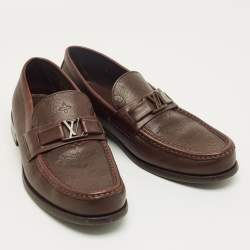 Pre Owned Louis Vuitton Brown Leather Major Slip On Loafers Size 42