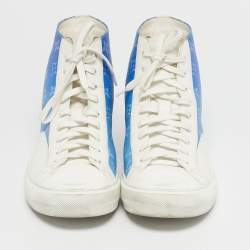 Pre Owned Louis Vuitton Blue/White Monogram Canvas and Leather Tattoo Sneakers Size 41