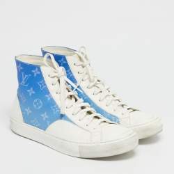 Pre Owned Louis Vuitton Blue/White Monogram Canvas and Leather Tattoo Sneakers Size 41
