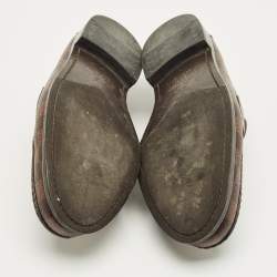 Pre Owned Louis Vuitton Brown Damier Canvas and Leather Major Loafers Size 42
