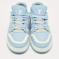Pre Owned Louis Vuitton Blue/White Leather LV Trainer Low Top Sneakers Size 41.5