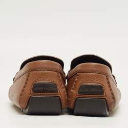 Pre Owned Louis Vuitton Brown Leather Hockenheim Loafers Size 42