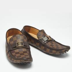 Pre Owned Louis Vuitton Brown Demier Canvas and Leather Hockenheim Loafers Size 42