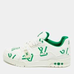 Pre Owned Louis Vuitton Green/White Leather LV Trainer Low Top Sneakers Size 43