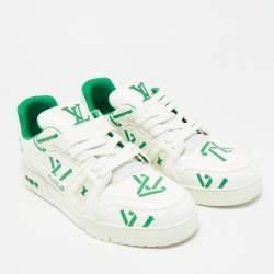 Pre Owned Louis Vuitton Green/White Leather LV Trainer Low Top Sneakers Size 43