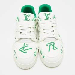 Pre Owned Louis Vuitton Green/White Leather LV Trainer Low Top Sneakers Size 43