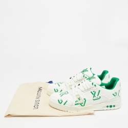 Pre Owned Louis Vuitton Green/White Leather LV Trainer Low Top Sneakers Size 43