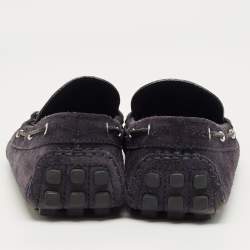 Pre Owned Louis Vuitton Navy Blue Suede Bow Slip On Loafers Size 42