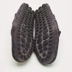 Pre Owned Louis Vuitton Navy Blue Suede Bow Slip On Loafers Size 42