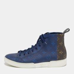 Pre Owned Louis Vuitton Blue/Brown Monogram Canvas Match Up High Top Sneakers Size 41