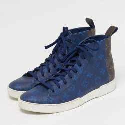 Pre Owned Louis Vuitton Blue/Brown Monogram Canvas Match Up High Top Sneakers Size 41