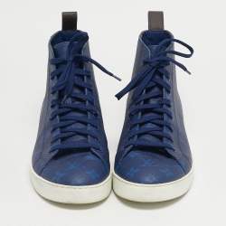 Pre Owned Louis Vuitton Blue/Brown Monogram Canvas Match Up High Top Sneakers Size 41