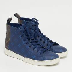 Pre Owned Louis Vuitton Blue/Brown Monogram Canvas Match Up High Top Sneakers Size 41