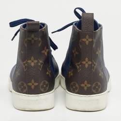 Pre Owned Louis Vuitton Blue/Brown Monogram Canvas Match Up High Top Sneakers Size 41