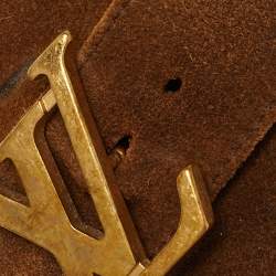 Pre Owned Louis Vuitton Brown Suede Shearling Fur Easy Mules Size 42