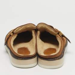 Pre Owned Louis Vuitton Brown Suede Shearling Fur Easy Mules Size 42