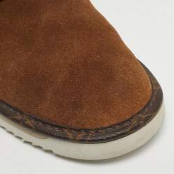 Pre Owned Louis Vuitton Brown Suede Shearling Fur Easy Mules Size 42