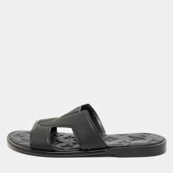 Pre Owned Louis Vuitton Black Leather LV Oasis Flat Slide Sandals Size 41