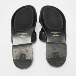 Pre Owned Louis Vuitton Black Leather LV Oasis Flat Slide Sandals Size 41