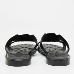 Pre Owned Louis Vuitton Black Leather LV Oasis Flat Slide Sandals Size 41