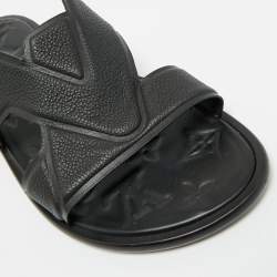 Pre Owned Louis Vuitton Black Leather LV Oasis Flat Slide Sandals Size 41