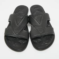 Pre Owned Louis Vuitton Black Leather LV Oasis Flat Slide Sandals Size 41