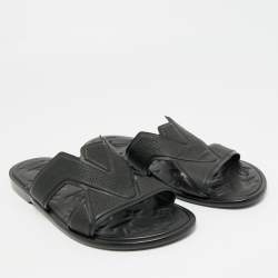 Pre Owned Louis Vuitton Black Leather LV Oasis Flat Slide Sandals Size 41
