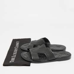 Pre Owned Louis Vuitton Black Leather LV Oasis Flat Slide Sandals Size 41