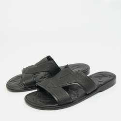 Pre Owned Louis Vuitton Black Leather LV Oasis Flat Slide Sandals Size 41