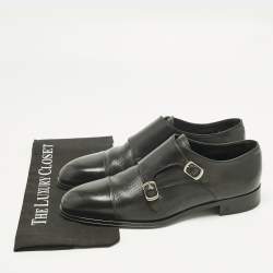 Pre Owned Louis Vuitton Black Epi Leather Double Buckle Monk Strap Size 43