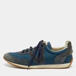 Pre Owned Louis Vuitton Blue/Grey Fabric and Suede Low Top Sneakers Size 41