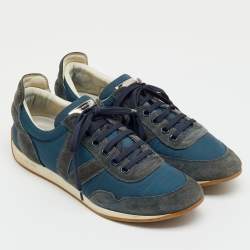 Pre Owned Louis Vuitton Blue/Grey Fabric and Suede Low Top Sneakers Size 41
