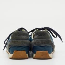 Pre Owned Louis Vuitton Blue/Grey Fabric and Suede Low Top Sneakers Size 41