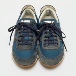 Pre Owned Louis Vuitton Blue/Grey Fabric and Suede Low Top Sneakers Size 41