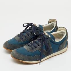 Pre Owned Louis Vuitton Blue/Grey Fabric and Suede Low Top Sneakers Size 41