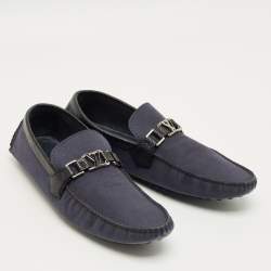 Pre Owned Louis Vuitton Navy Blue Fabric and Leather Hockenheim Loafers Size 44