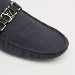 Pre Owned Louis Vuitton Navy Blue Fabric and Leather Hockenheim Loafers Size 44