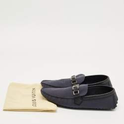 Pre Owned Louis Vuitton Navy Blue Fabric and Leather Hockenheim Loafers Size 44