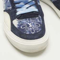 مملوكة مسبقًا Louis Vuitton Richelieu LV Ollie Size 42 Navy Blue Canvas and Suede Lace Up Sneakers