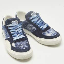 مملوكة مسبقًا Louis Vuitton Richelieu LV Ollie Size 42 Navy Blue Canvas and Suede Lace Up Sneakers