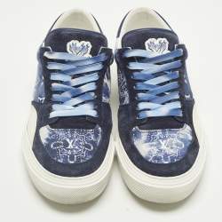 مملوكة مسبقًا Louis Vuitton Richelieu LV Ollie Size 42 Navy Blue Canvas and Suede Lace Up Sneakers