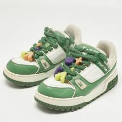 مملوكة مسبقًا Louis Vuitton LV Trainer Maxi Size 40 Green/White Fabric and Leather Lace Up Sneakers