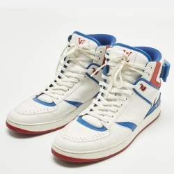 مملوكة مسبقًا Louis Vuitton Rivoli Size 42 White/Blue Leather High Top Sneakers