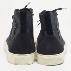 Pre Owned حذاء رياضي لوي فيتون مرتفع من أعلى تاتو كانفاس مونوغرام وجلد سويدي أزرق بحري مقاس 43