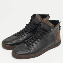 Pre Owned حذاء رياضي لوي فيتون كانفاس مونوغرامي أسود/بني جلد بعنق مرتفع مقاس 43