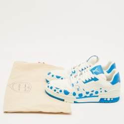 Pre Owned Louis Vuitton LV Trainer Size 43 White/Blue Leather Lace Up Sneakers