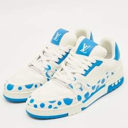 Pre Owned Louis Vuitton LV Trainer Size 43 White/Blue Leather Lace Up Sneakers