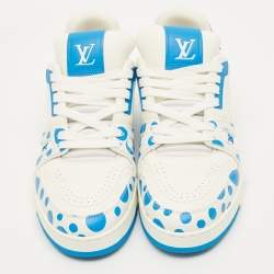 Pre Owned Louis Vuitton LV Trainer Size 43 White/Blue Leather Lace Up Sneakers